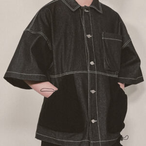 布口袋牛仔短袖襯衫