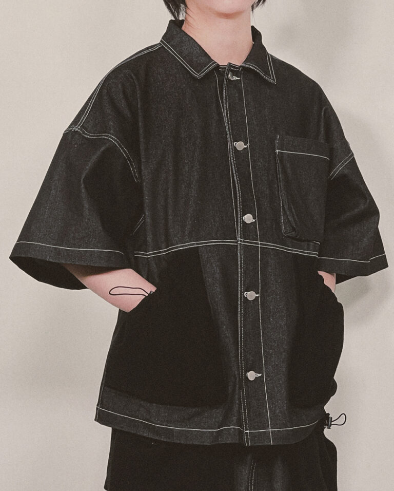 布口袋牛仔短袖襯衫